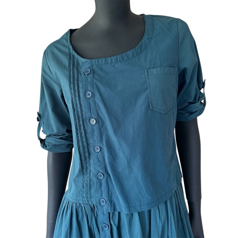 Modest Dress Size Small Pleating Drop Waist Modern Avant Garde Teal